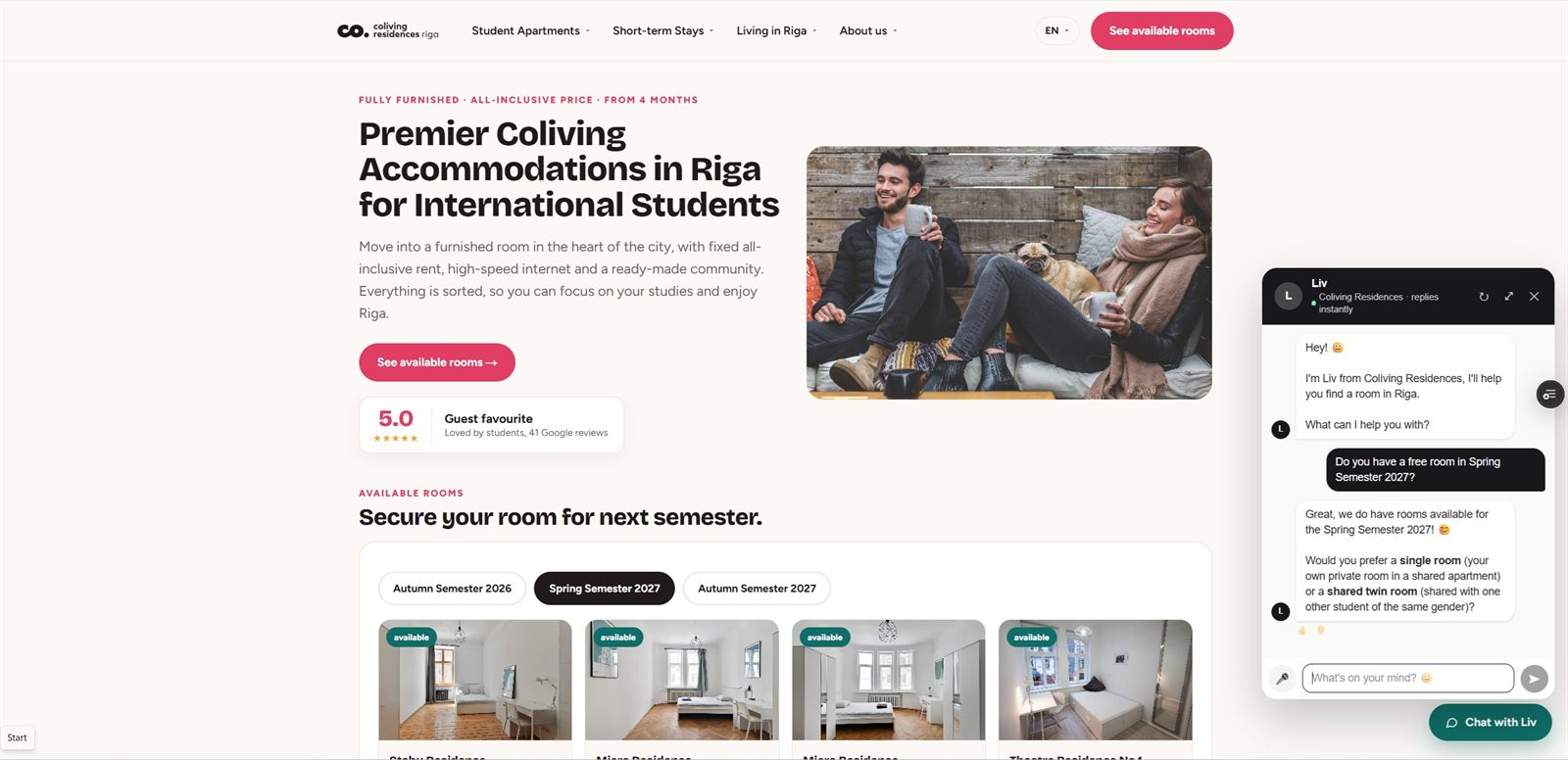 The Liv chat and live availability embedded on an operator's own website